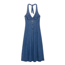 Load image into Gallery viewer, Women Clothing Autumn Halter V Neck Denim Dress