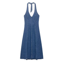Load image into Gallery viewer, Women Clothing Autumn Halter V Neck Denim Dress