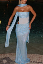 Load image into Gallery viewer, Autumn Entry Lux Sequined Ribbon Sleeveless Tube Top Cocktail Dress