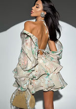 Load image into Gallery viewer, Women Clothing Autumn Short Sexy Wind Backless Design Slimming Lotus Leaf Printed Dress