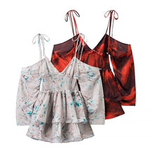 Load image into Gallery viewer, Women Clothing Autumn Short Sexy Wind Backless Design Slimming Lotus Leaf Printed Dress