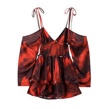Load image into Gallery viewer, Women Clothing Autumn Short Sexy Wind Backless Design Slimming Lotus Leaf Printed Dress