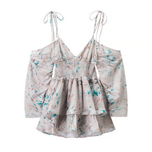 Load image into Gallery viewer, Women Clothing Autumn Short Sexy Wind Backless Design Slimming Lotus Leaf Printed Dress