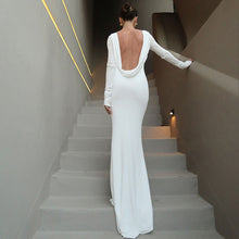 Load image into Gallery viewer, Autumn Winter Solid Color Elegant Sexy Backless Formal Dress Chain Long Sleeve Slim Dress