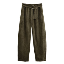 Load image into Gallery viewer, Women Clothing Waist Pleated Suede T shirt Top Belt Pants Suit Women
