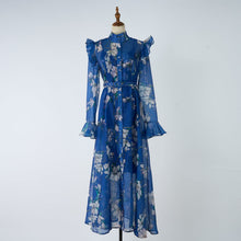 Load image into Gallery viewer, Women Retro And Sophisticated Lady Flared Sleeve French Style Gentle High End Unique And Stylish Belted Lace Printed Dress