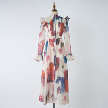 Load image into Gallery viewer, Women Retro And Sophisticated Lady Flared Sleeve French Style Gentle High End Unique And Stylish Belted Lace Printed Dress