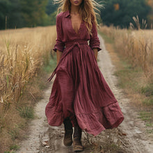 Load image into Gallery viewer, Retro Long Sleeve Bohemian Long Cotton Linen Dress