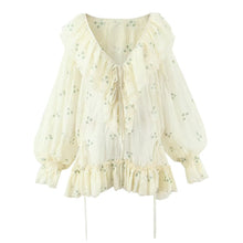 Load image into Gallery viewer, Sweet Embroidery Chic Bubble Long Sleeve Short Dress French V neck Vacation