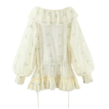 Load image into Gallery viewer, Sweet Embroidery Chic Bubble Long Sleeve Short Dress French V neck Vacation