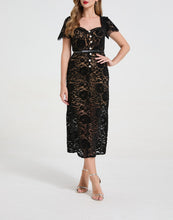 Load image into Gallery viewer, Women Lace Square Neck Rhinestone Bow Dress With 3d Padded Bust And Mermaid Silhouette