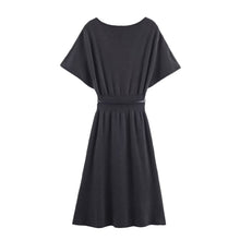 Load image into Gallery viewer, Women with Belt Knitted Mid Length Dress