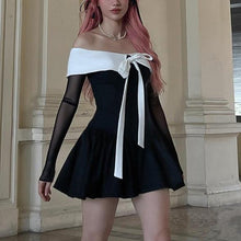 Load image into Gallery viewer, Autumn College Cute Bow Dress Sweet Spicy Doll Collar Contrast Color