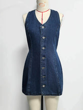 Load image into Gallery viewer, Autumn Button Placket Lace up Back Waist Denim Dress Retro Dress Women