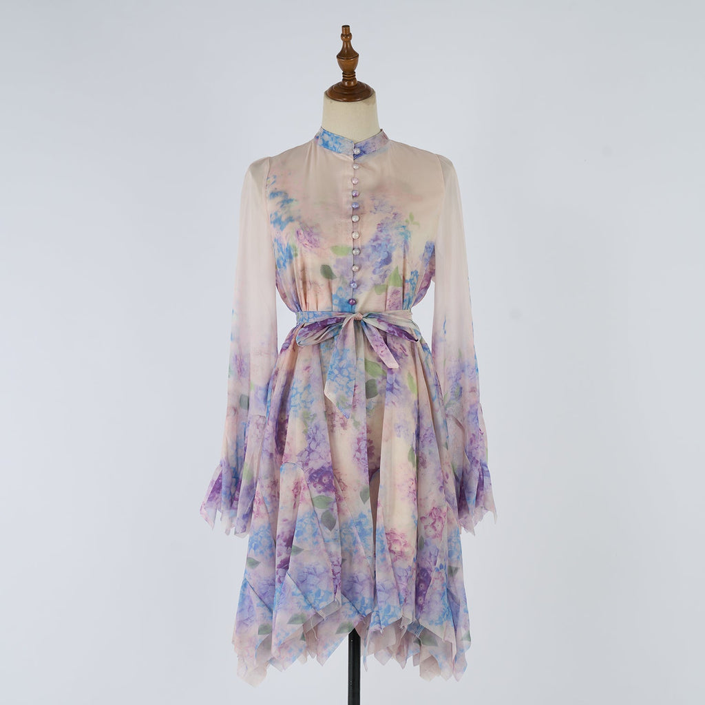 Women Short Printed Dress With Button Down Front