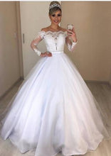 Load image into Gallery viewer, Off Shoulder V neck Slim Fit Puffy Trailing Wedding Dress Lace Dress