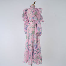 Load image into Gallery viewer, Women Spring Autumn Printed Belt Stand Up Collar Long Sleeved Dress