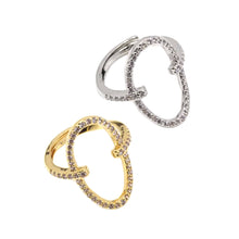 Load image into Gallery viewer, Gold Silver Clear CZ Frame Oval Adjustable Ring, Sku#B349