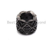 Load image into Gallery viewer, Black CZ Pave On Black Triple Layers Big Large Hole Cylinder Beads, Cubic Zirconia Black Color Cylinder Space Beads, 8x6mm, SKU#C92