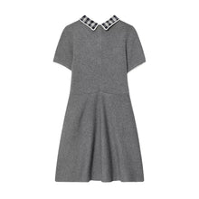 Load image into Gallery viewer, Autumn Tight Waist Slim Fit Plaid Neckline Stitching Dress A line Knitted Short Skirt Women