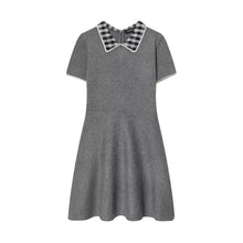 Load image into Gallery viewer, Autumn Tight Waist Slim Fit Plaid Neckline Stitching Dress A line Knitted Short Skirt Women
