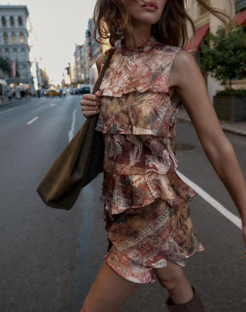 Fall Women Clothing Printing Laminated Decoration Mini Dress