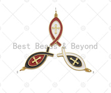 Load image into Gallery viewer, 18K Gold Cross On Red/Black Enamel Fish Shape Pendant,Enamel Charm,Enamel Jewelry,13x31mm,Sku#LK303