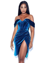 Load image into Gallery viewer, Off Shoulder Korean Velvet Boning Corset Dress Split Evening Dress Women Sexy