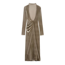 Load image into Gallery viewer, Women Clothing Backless Slim Fit Pleated Padded Shoulder Velvet Dress