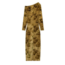 Load image into Gallery viewer, Women Clothing Autumn Lightly Mature Slim Slimming Flocking Pleated Dress