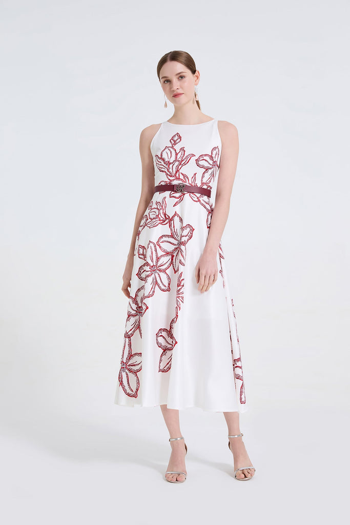Women High End Three Dimensional Printed Round Neck High Waist A Line Dress