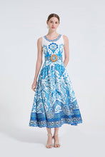 Load image into Gallery viewer, Women Peacock Print Fashionable Style Printed Round Neck Fitted Long Dress