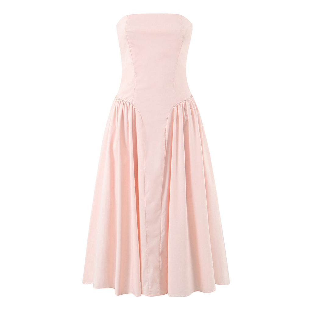 French Elegant Retro Vacation Elegant Sexy Tube Top Lace up Waist Controlled Slimming Dress