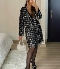 Load image into Gallery viewer, Winter Women Street V neck Tassel Sequ Dress