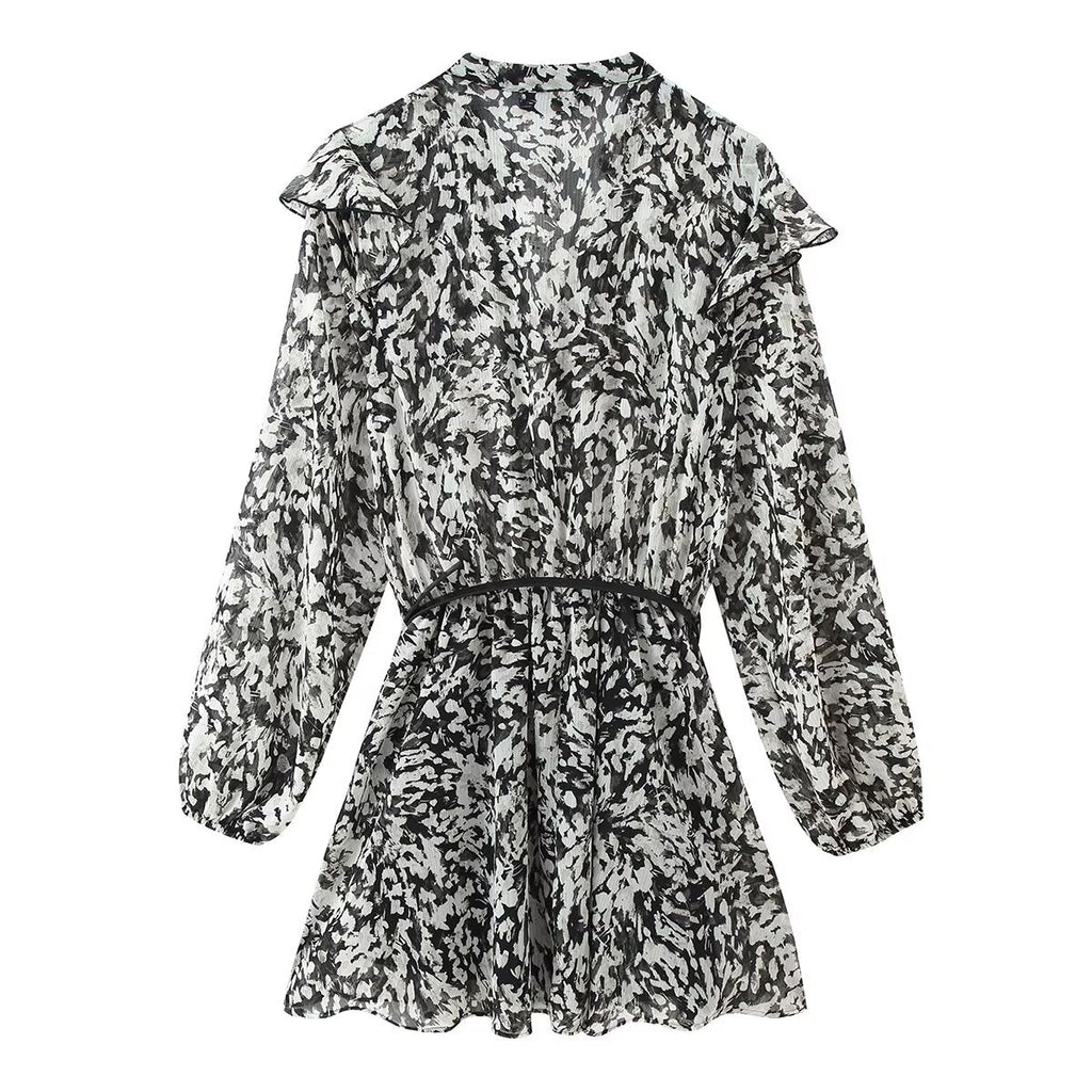 Women Clothing Western with Belt Printed Mini Dress