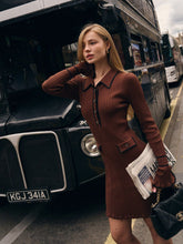 Load image into Gallery viewer, Women Autumn Long Sleeved Buttoned Knitted Cardigan Short Dress