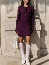 Load image into Gallery viewer, Women Autumn Long Sleeved Buttoned Knitted Cardigan Short Dress