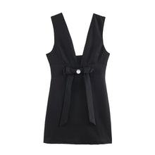 Load image into Gallery viewer, Autumn Solid Color Bow Decoration V neck Backless Design Fashionable All Match Dress