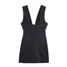Load image into Gallery viewer, Autumn Solid Color Bow Decoration V neck Backless Design Fashionable All Match Dress