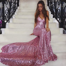 Load image into Gallery viewer, Spring Summer Women Clothing Maxi Dress Sleeveless Strap Dress V neck Sequ Backless Evening Dress