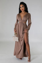 Load image into Gallery viewer, Deep V Plunge Neck Solid Color Long Sleeve Sexy Waist Hollow Out Cutout out Lace up Split Dress Comfortable Skin Friendly Daily Party Women Dress