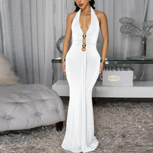 Load image into Gallery viewer, Women Wear Sexy Backless Halter Deep V Plunge Neck Solid Color Dress