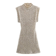 Load image into Gallery viewer, Summer Sweet Fresh Elegant Vacation Padded Shoulder Sequ Dress