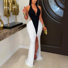 Load image into Gallery viewer, Women Wear Sexy V Neck Arm Covering Split Backless Dress