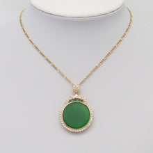 Load image into Gallery viewer, CZ Round Green Jade Pendant, Sku#LX346