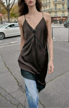 Load image into Gallery viewer, Graceful Satin Asymmetric V neck Strap Midi Dress