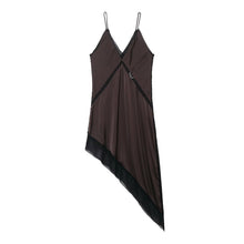 Load image into Gallery viewer, Graceful Satin Asymmetric V neck Strap Midi Dress