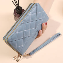 Load image into Gallery viewer, Women's Large Capacity Double Zipper Long Wallet – Quilted PVC Bifold Purse