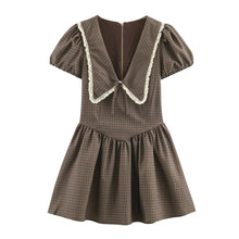 Load image into Gallery viewer, Women Plaid Small round Collared Dress