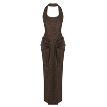 Load image into Gallery viewer, Women Clothing Coffee Color Silver Silk Ribbon Dress Sexy Backless Dress Slim Fit Sheath Dress Waist Tight Tight Dress